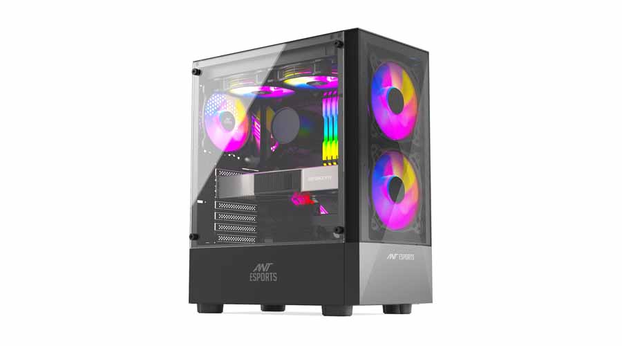 Ant Esports ICE-100 Mid-Tower Computer Case/Gaming Cabinet - Black | Supports ATX, Micro-ATX, Mini-ITX | Pre-Installed 2 x 140mm Front Fans and 1 x 140 mm Rear Fan