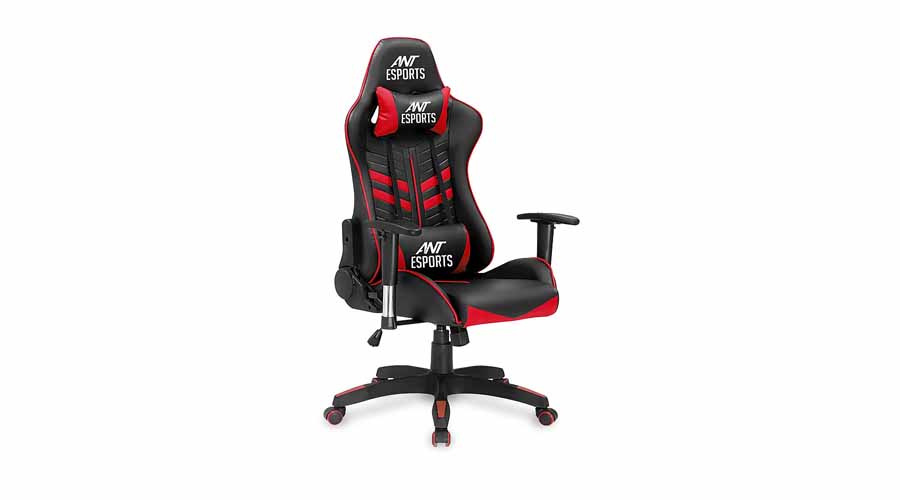 Ant Esports WB-8077 Red PU + PVC Black Metal Frame, 80mm Class 4 Gas Fit, 350mm Metal Base, Adjustable Backrest Angle 90-135 Degree Gaming Chair (8077 Red)